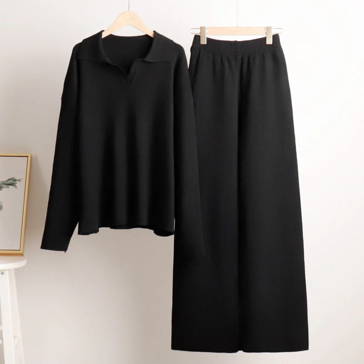 Dames Lounge Set, Zacht En Comfortabel, Met Kraag & Wijde Broek