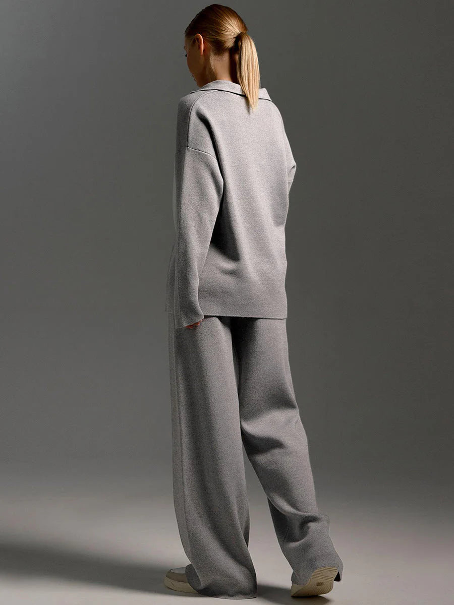 Dames Lounge Set, Zacht En Comfortabel, Met Kraag & Wijde Broek