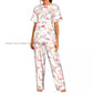 Flamingo Bird Retro Palm Tree Pajamas Set Short-sleeved Women Home Clothing