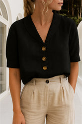 Lena - Women’S Blouse with Scarf Collar and Front Button Closure