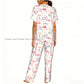 Flamingo Bird Retro Palm Tree Pajamas Set Short-sleeved Women Home Clothing