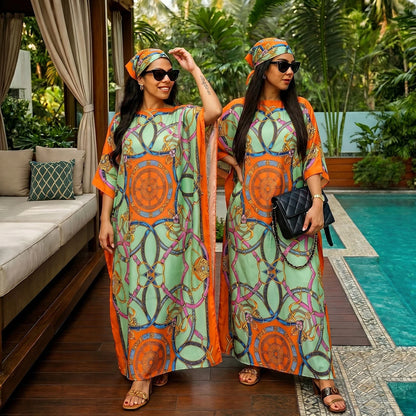 Elegant Satin Muslim Abaya 2Pcs Set Cracked Texture Long Kaftan Robe With Turban Hijab Loose Islamic Clothing for Women