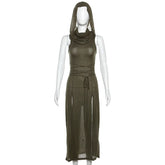 Solid Split-Side Midi Dress for Women
