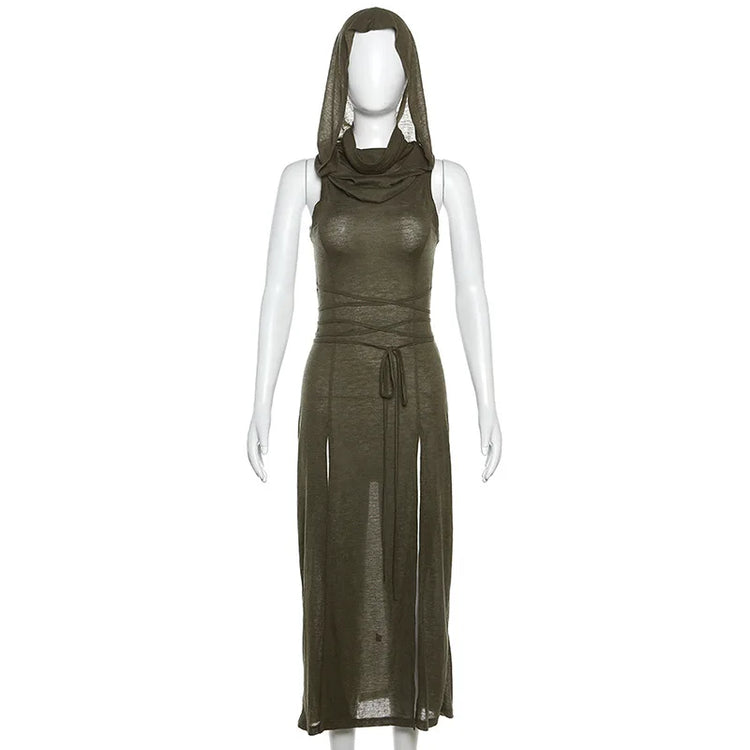 Solid Split-Side Midi Dress for Women