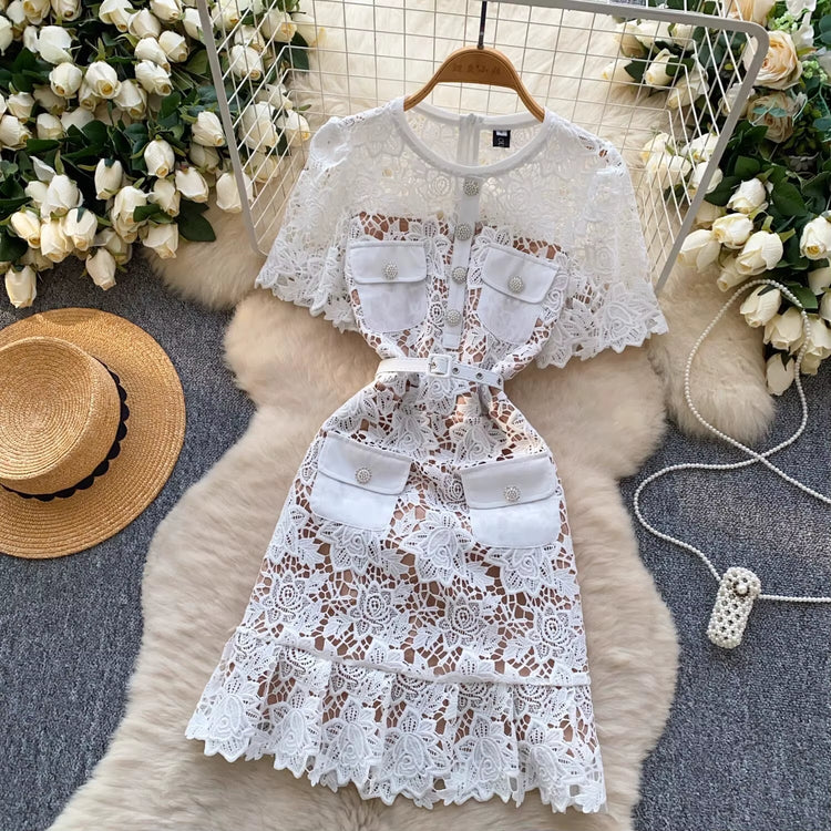 Summer Lace Dress for Women with Floral Embroidery