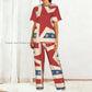 Vintage American Patriotic Stars And Stripes Pattern Pajamas Set Short-sleeved Women Home Clothing