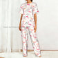 Flamingo Bird Retro Palm Tree Pajamas Set Short-sleeved Women Home Clothing
