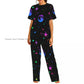 Vintage American Patriotic Stars And Stripes Pattern Pajamas Set Short-sleeved Women Home Clothing