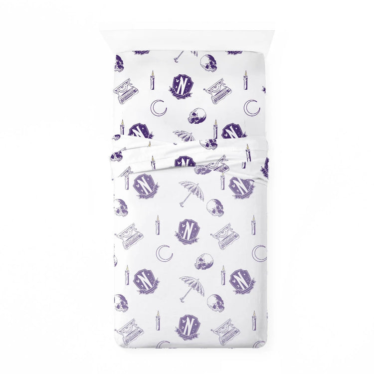 Wednesday Addams Patches Purple 7 Piece Full Size Bed Set with Shams