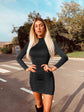 Women Classy Long Sleeve Bodycon Ruched Party Mini Dress