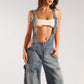 Y2K Zipper Denim Overalls with Pockets Fashion Loose Suspender Jumpsuit Streetwear Jeans Pants Womens Clothing