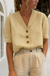 Lena - Women’S Blouse with Scarf Collar and Front Button Closure