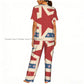 Vintage American Patriotic Stars And Stripes Pattern Pajamas Set Short-sleeved Women Home Clothing