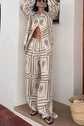 Printed Shirts Two Piece Set Women Long Sleeve Lapel Shirts High Waist Wide Leg Pants Suit For Women Home Wear Outfits Clothing