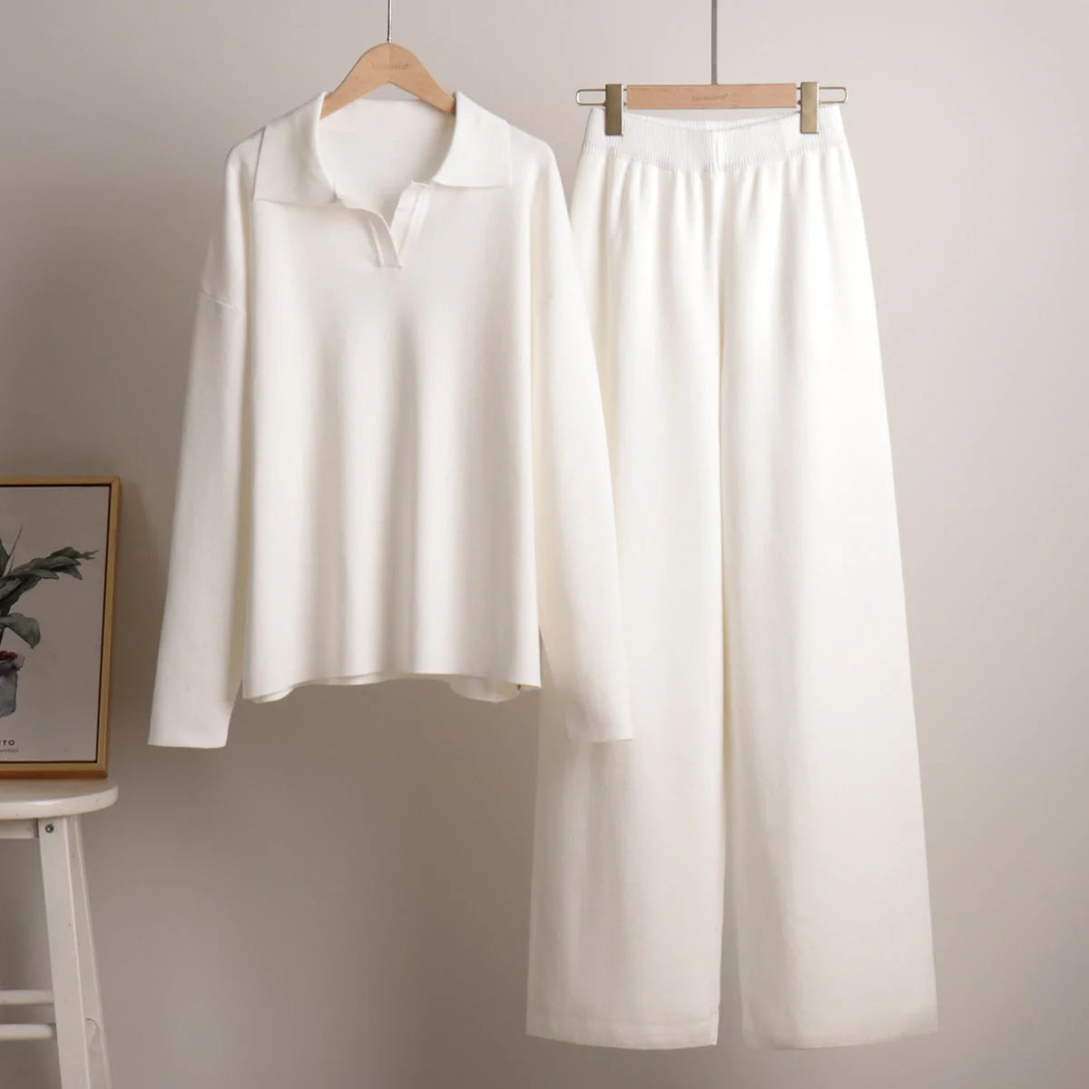 Dames Lounge Set, Zacht En Comfortabel, Met Kraag & Wijde Broek