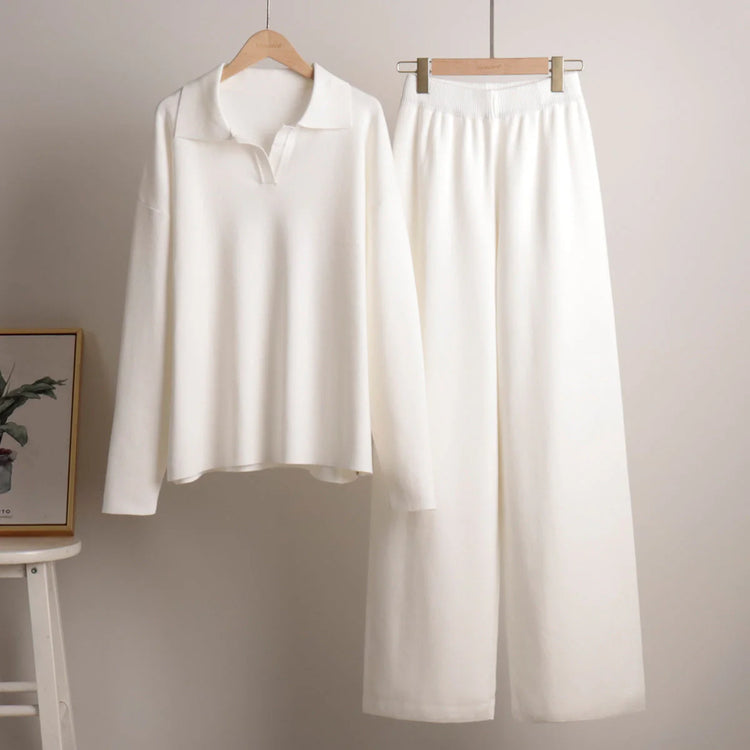 Dames Lounge Set, Zacht En Comfortabel, Met Kraag & Wijde Broek
