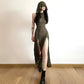 Solid Split-Side Midi Dress for Women
